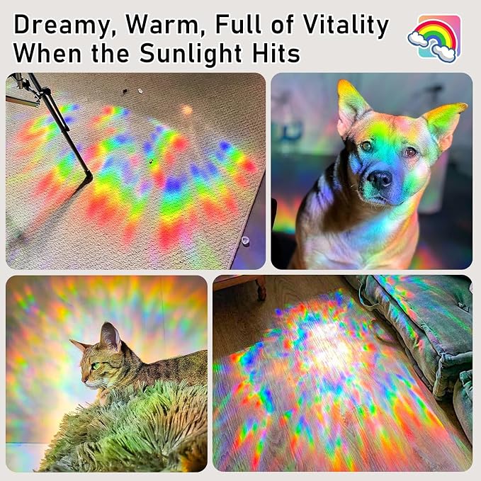 Sunbaby Window Privacy Film Stained Glass, Static Cling Decorative Rainbow Window Cling, Lattice Coverings Decals for Home Door, Non-Adhesive Window Stickers Anti-UV & Heat Control (17.5"x78.7")