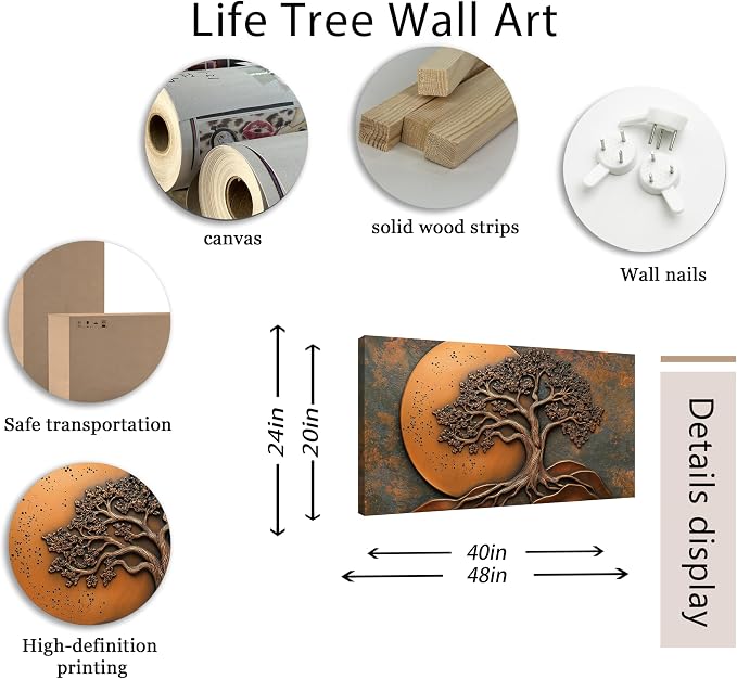Large Tree of Life Canvas Wall Art Nature Abstract Big Tree Painting Picture Wall Decor moon Botanical Poster Print Artwork for Living Room Bedroom Office Hotel Pictures