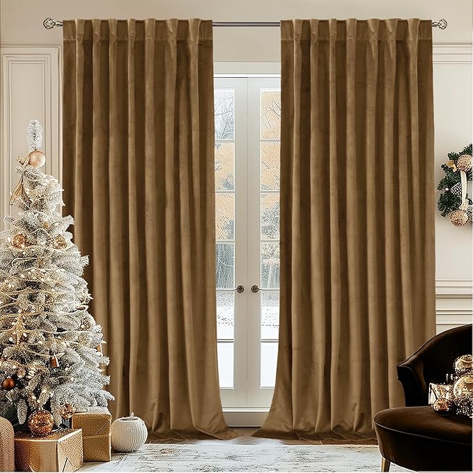 BGment Bronze Brown Velvet Curtains 84 Inches Long for Living Room, Thick Super Soft Luxury Thermal Insulated Blackout Curtains with Back Tab and Rod Pocket for Bedroom, 2 Panels, 60 x 84 Inch