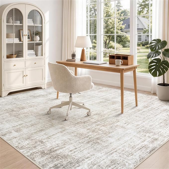 6x9 Area Rugs for Living Room Washable Rugs Neutral Abstract Large Rug Soft Modern Carpet Non-Slip Stain Resistant Low Pile Rug for Bedroom Dining Room Nursery Home Office Under Table Area Rug Brown