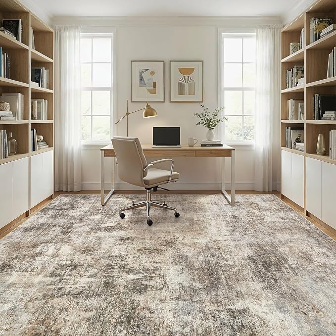 WITSHOCK Area Rugs 6x9 Living Room Rug - Washable Neutral Soft Low Pile Non-Slip Modern Abstract Thin Large Indoor Carpet for Bedroom Dining Room Nursery Office - Dark Brown
