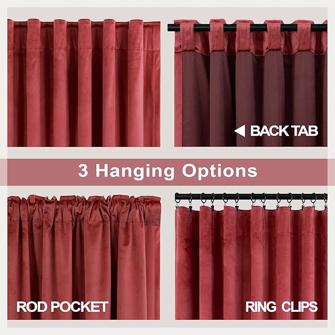 Dark Red Velvet Curtains 96 Inches Long 2 Panels for Living Room Darkening Thermal Soundproof Thick Heavy Solid Textured Drapes for Master Bedroom Patio Door Doorway Room Dividers Decoration Burgundy