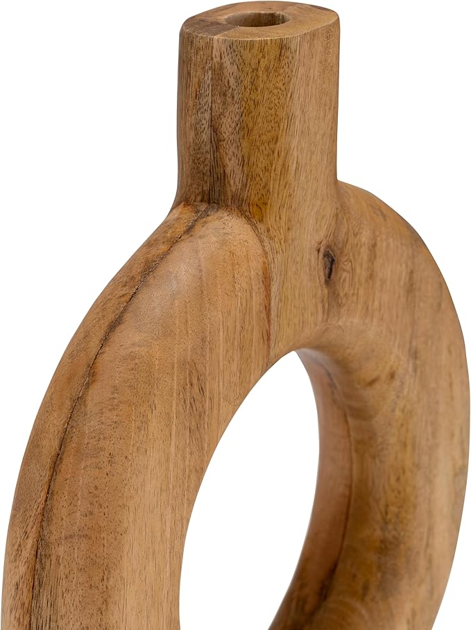 Mango Wood Vase, Modern Donut Vase Design – Accent for Sculptural Display, Decorative Modern Flower Vase – Flower Holder for Stems or Greenery, Living Room or Office Shelf, Home Decor – 14", Brown