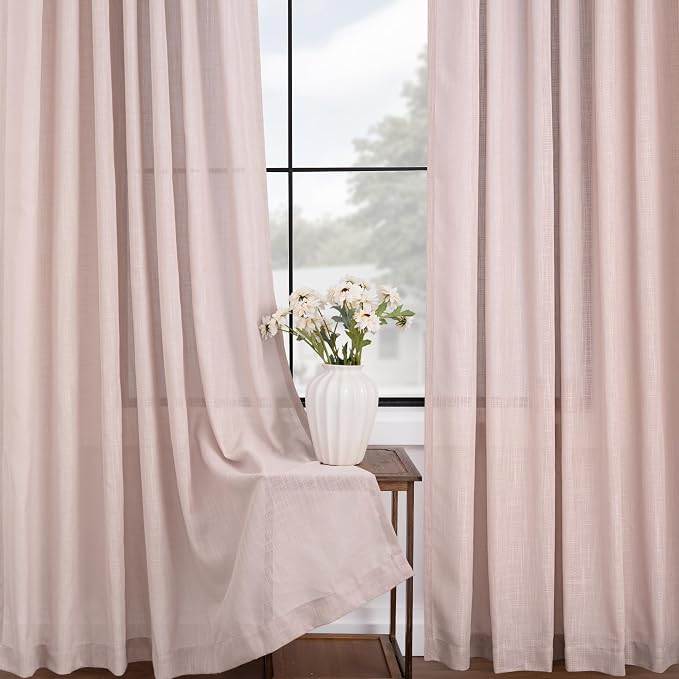 Blush Pink Curtains for Living Room Back Tab Modern Farmhouse Semi Sheer Curtains 96 inches Long 2 Panels Set Muted Neutral Window Curtain for Dining Room Bedroom 52x96