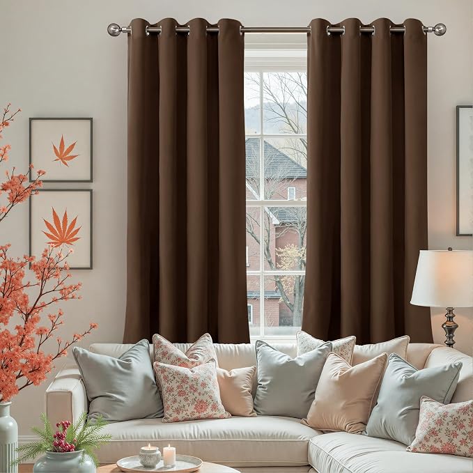 YoungsTex Extra Long Brown Velvet Curtains for Living Room, Grommet Thermal Insulated Window Drapes Privacy for Bedroom Sliding Door Light Blocking, 2 Panels, 52 X 108 Inch