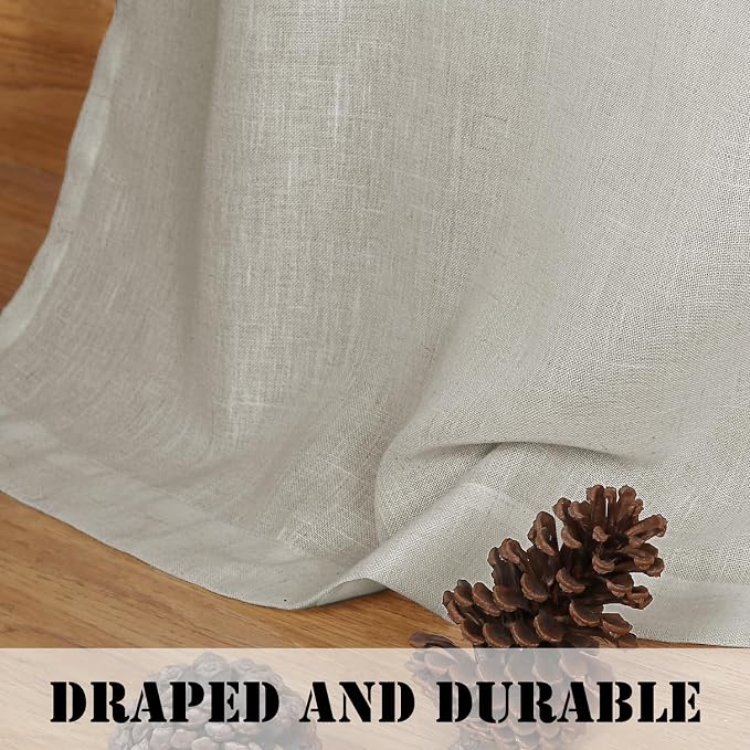 H.VERSAILTEX Linen Curtains Elegant Natural Linen Semi Sheer Curtains Energy Light Filtering Rod Pocket Window Treatments Panels for Living Room (Set of 2, Pale Oak, 52 inch W X 84 inch L)