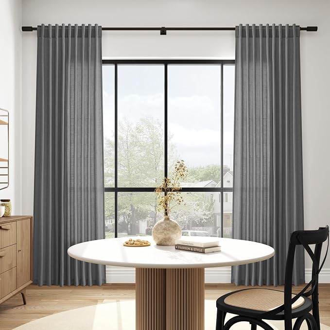 Blazer Grey Linen Curtains 90 Inch Long 2 Panels Set for Bedroom Living Room, Soft Linen Textured Window Drapes Semi Sheer Light Filtering Rod Pocket Back Tab Morden Simple Style 52x90