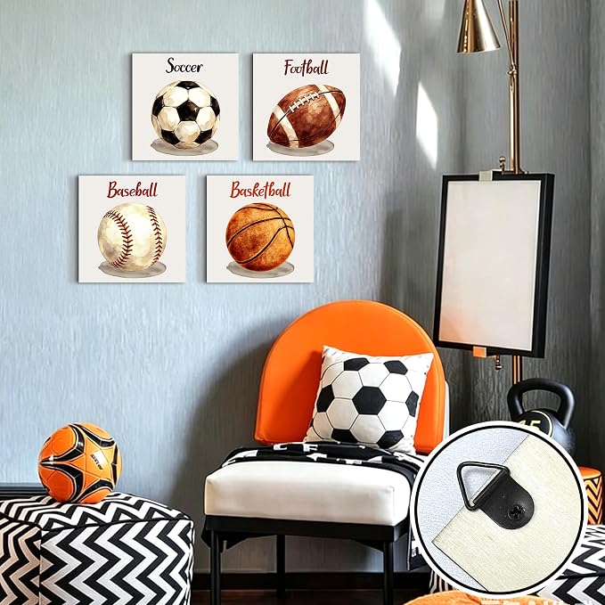 Sports Wall Decor for Boys Wooden Ball Wall Plaques Soccer Baseball Basketball Football Sport Theme Room Decorations Wood Balls Sign Sports Artwork for Kids Room Toddler Teens Bedroom Decor
