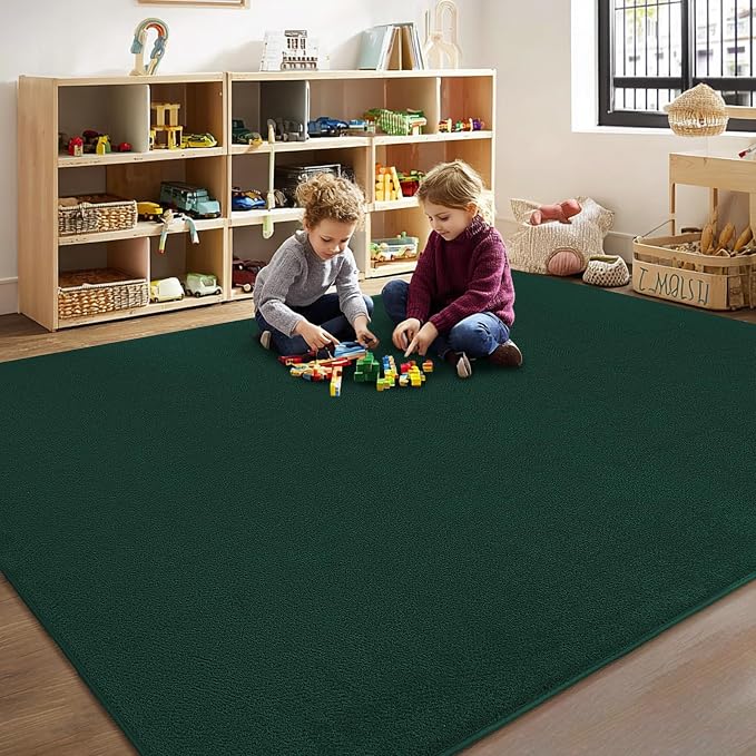 qulint 6x9 Rug for Living Room, Dark Green Thickened Memory-Foam Indoor Washable Rug for Bedroom, Minimalist Modern Carpet Non Slip Comfy Alfombras for Boys Kid Room Classroom Office Home Decor