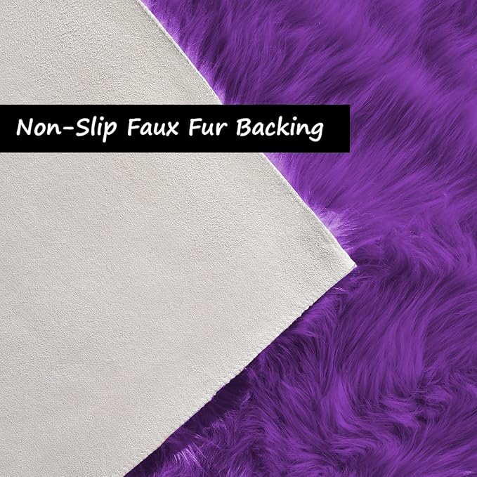 Goolela Purple Area Rug 9x12 Fluffy Fuzzy Furry Carpet for Bedroom Living Room Faux Sheepskin Fur Plush Rectangle