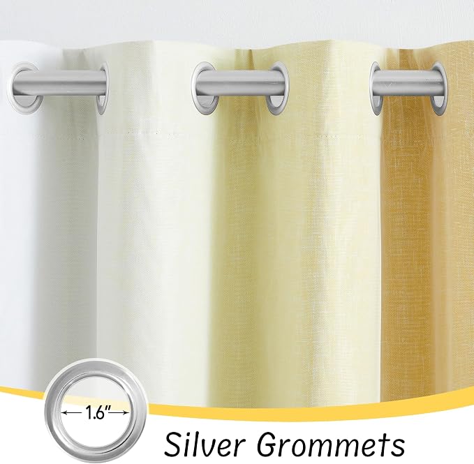 Ombre 100% Blackout Curtains 96 Inches Long 2 Panels for Bedroom Living Room Yellow and White Double Layer Sheer Overlay Mix & Match Grommet Thermal Soundproof Drapes with Tiebacks, 52x96