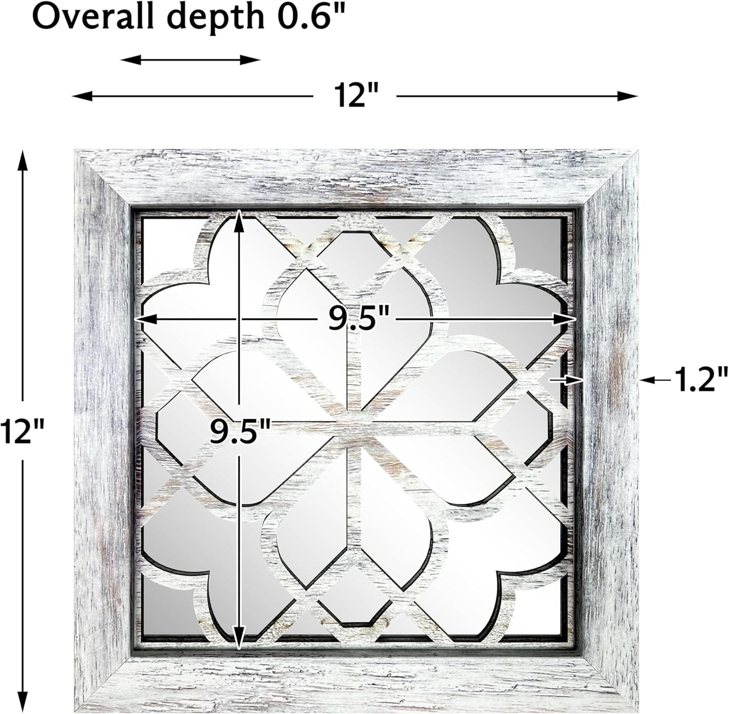 Boho Square Wall Mirrors Set of 2-12" x12'Decorative Mirrors for Wall Decor, BrownHandcrafted Mirror Panels Perfect for LivingRoom Bedroom Entryway Hallway (Grey)