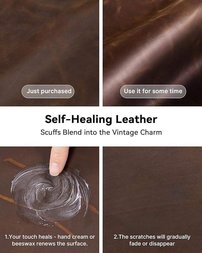 YSAGi Leather Desk Mat, 35.4"x17"Real Leather Desk Pad,2mm Thick Desk Blotter with Stiched line,Oil-Wax Feel Mouse pad and Self-Healing Laptop Pad for Home & Office(Classic Dark Brown)