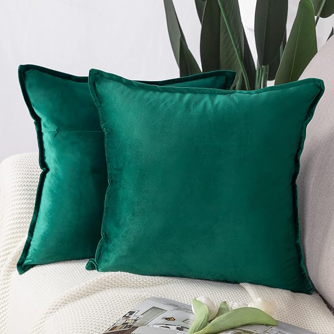 MADIZZ Set of 2 Super Soft Velvet Decorative Throw Pillow Covers 18x18 inch Green Square with Fringe Luxury Style Cushion Case Pillow Shell for Sofa Bedroom