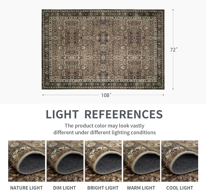 6x9 Vintage Washable Area Rug for Living Room,Non Slip Boho Carpet Non-Shedding Area Rug Soft Indoor Stain Resistant Rug Floral Print Mat for Bedroom Dining Room Brown Floral
