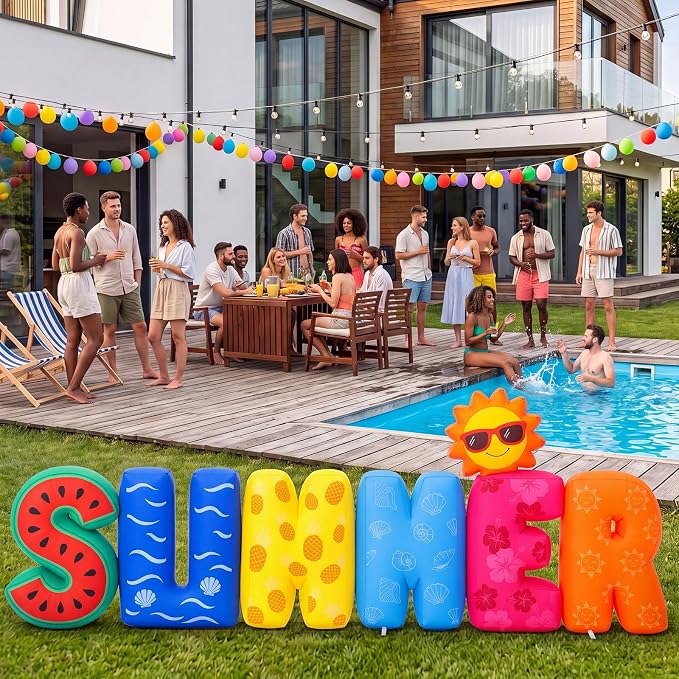 6.56 Ft Summer Inflatable Decoration- LED Lighted Summer Decorations Aloha Tiki Blow Up Party Decor for Tropical Beach Pool Indoor Outdoor Lawn Garden Patio Yard