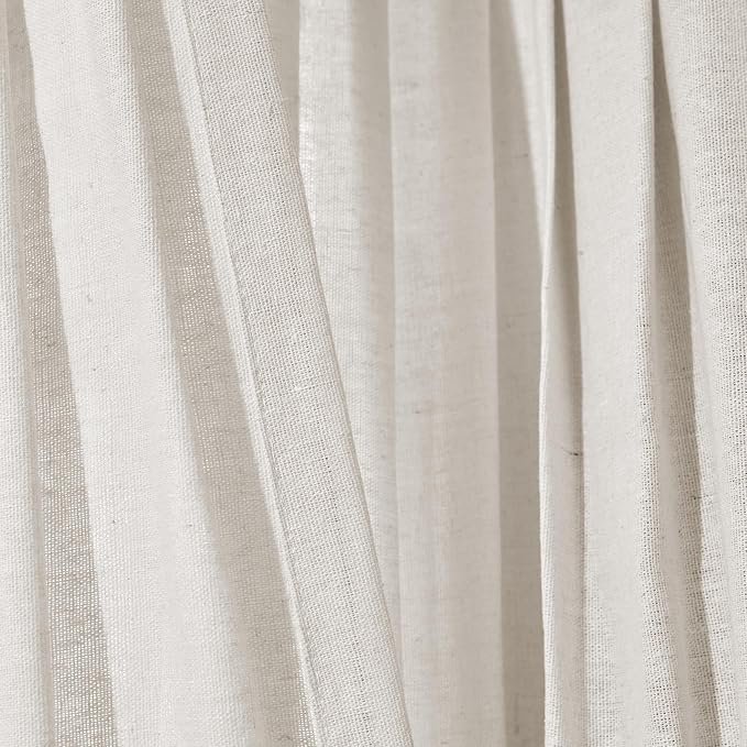 Lush Decor Linen Button Window Curtain Panel, Single, 40" W x 84" L, Off White - Rustic Decor - Color Block Modern Farmhouse Curtains For Living Room, Bedroom & Dining Room