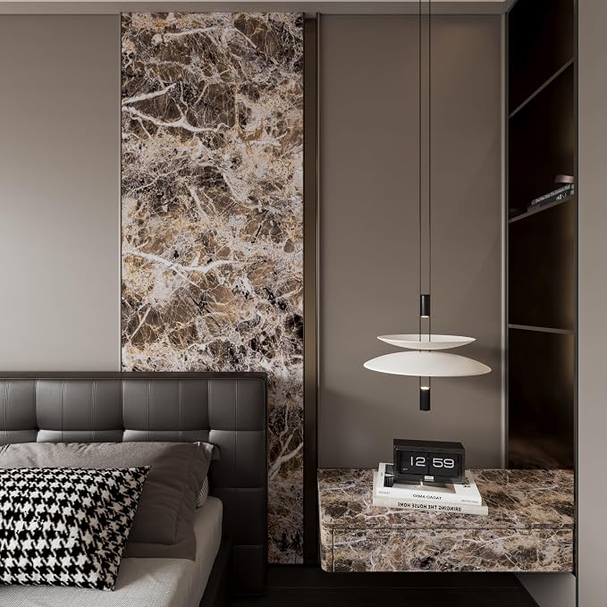 BAYYA Extra Wide Marble Granite Peel and Stick Wallpaper Brown Thicken Waterproof Self-Adhesive 31.5x157inch Dark Countertop Contact Paper for Kitchen Bathroom DIY Wall Stickers Marble Vinyl Wrap