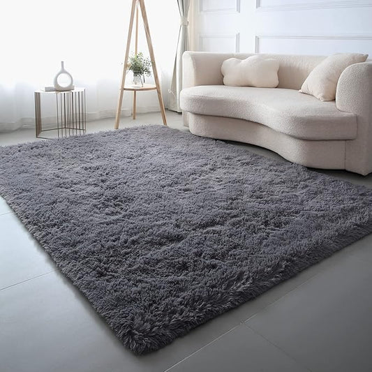 Fluffy Area Rug for Living Room: Grey Rug 5x8 Shag Area Rugs for Bedroom-Shaggy Area Rug,Indoor Ultra Soft Fluffy Plush Carpet for Living Room,Bedroom (5x8 Feet, Gray)