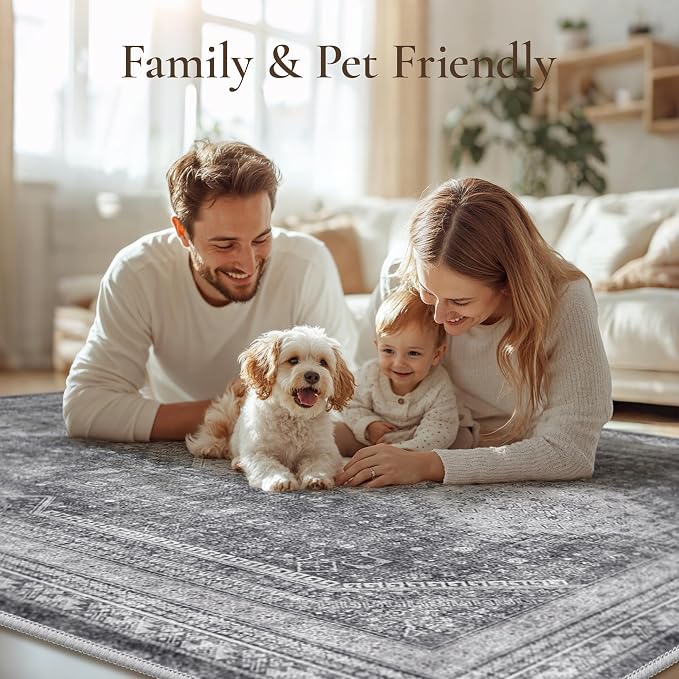 GENIMO Runner Rug 3x8 Non Slip Machine Washable Hallway Runner Rug, Low Pile Lightweight Rugs for Entryway, Hallway, Kitchen and Corridor, Vintage Grey