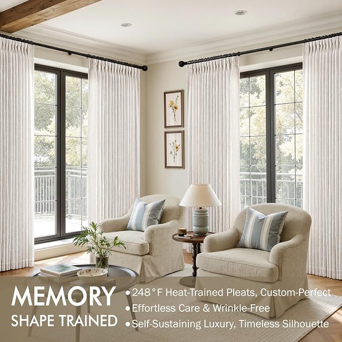 MIULEE Pinch Pleated Thick Linen Curtains 112 Inches Length 2 Panels for Living Room Bedroom, Extra Long Pinch Pleat Drapes Back Tab Light Filtering Natural Foor to Ceiling Curtains with Hooks&Rings