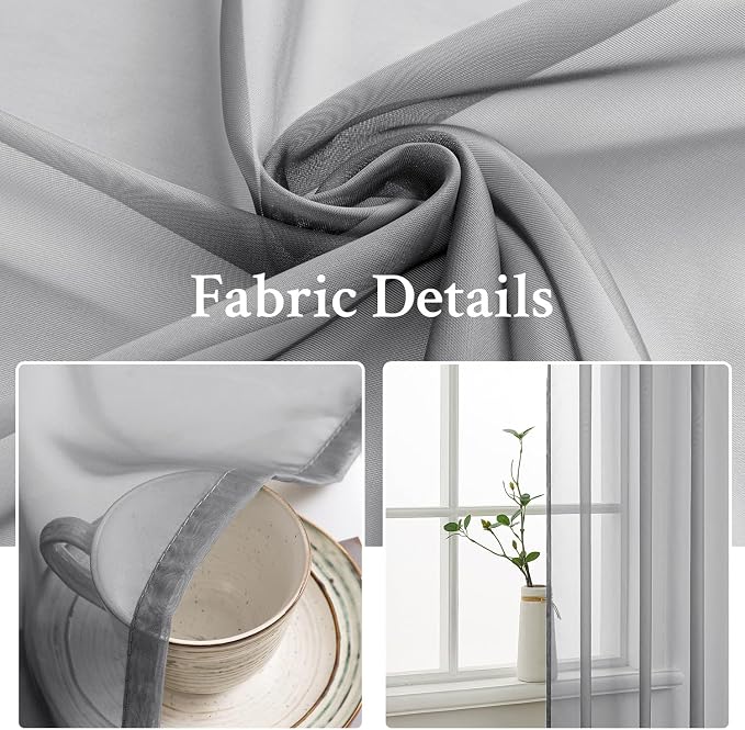 MIULEE 2 Panels Solid Color Sheer Window Curtains Elegant Window Voile Panels/Drapes/Treatment for Bedroom Living Room (54X108 Inches Charcoal Grey)