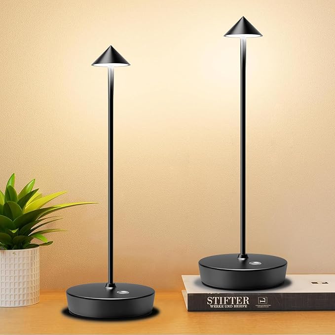 Set of 2 Rechargeable Cordless Table Lamp,6000mAh LED Battery Operated Desk Lamp Touch 3 Color Dimming Portable Outdoor Waterproof Table Light for Patio/Restaurant/Dining/Home (Black)