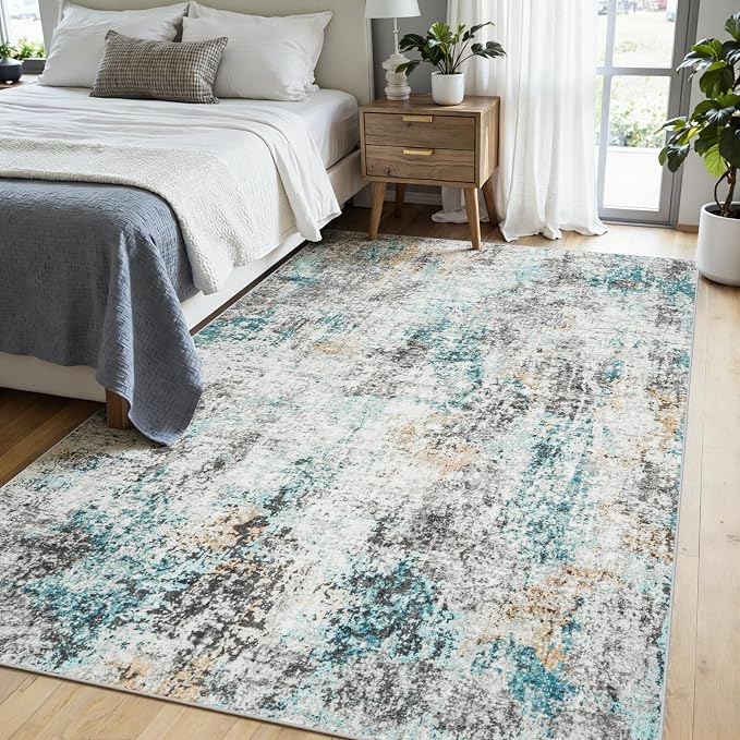 Area Rugs 6x9 Living Room: Large Soft Washable Rug Modern Abstract Anti-Skid Non-Shedding Carpet Indoor Floor Thin Carpets for Bedroom Dining Room Farmhouse Nursery Home Office Multi