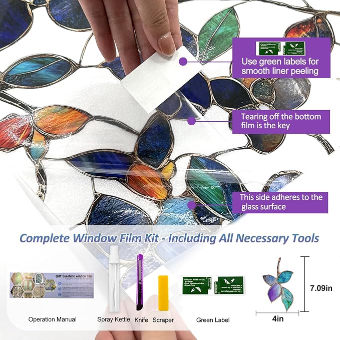 Window Privacy Film Stained Glass Window Film Frosted Window Film Window clings Non-Adhesive Reusable Decorative for Home Removable (Purple Frosted, 17.5 X 78.7 in)
