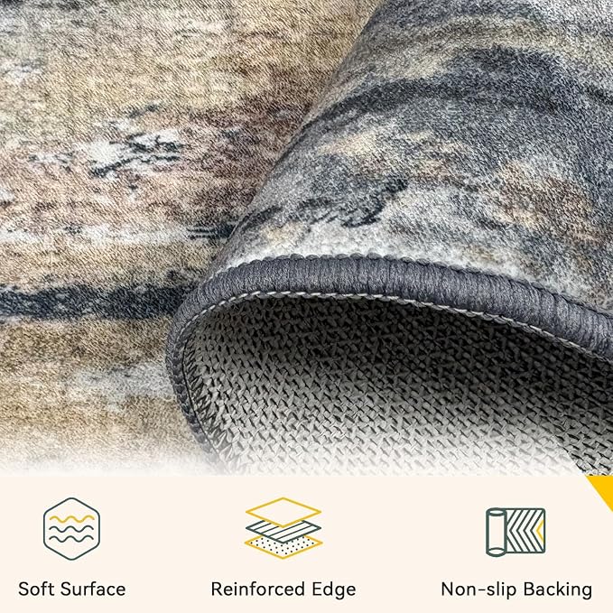 RELEANY Washable Area Rugs 9'x12' Non-Slip Modern Abstract Soft for Living Room Entryway Bedroom Kitchen, Print Pattern, Charcoal Brown