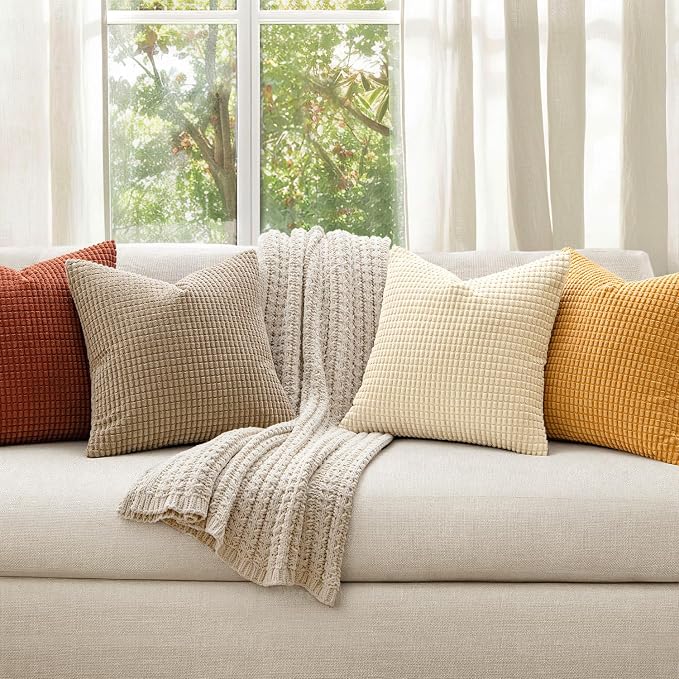 MIULEE Fall Decorative Pillow Covers 18x18 Inch Set of 4 Terra Cotta | Modern Farmhouse Natural Rustic Pillows Neutral Warm Soft Corduroy Couch Pillowcases Home Decor for Sofa Living Room Bed