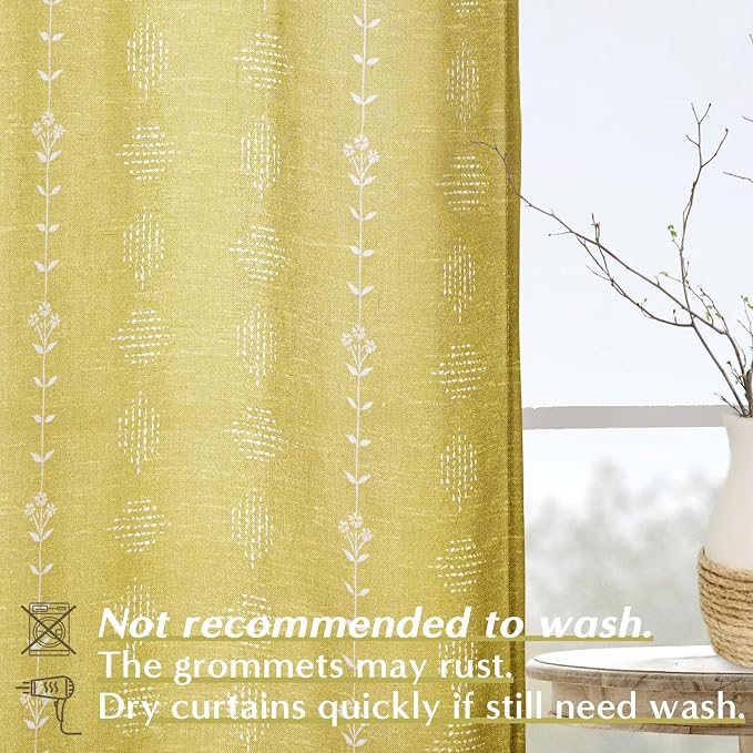 Lino Rosa Spring Curtains for Living Room 63 Inch Length,Daisy Floral Sheer Window Curtain Panels for Kitchen Bathroom Kids Bedroom,Dark Yellow and White
