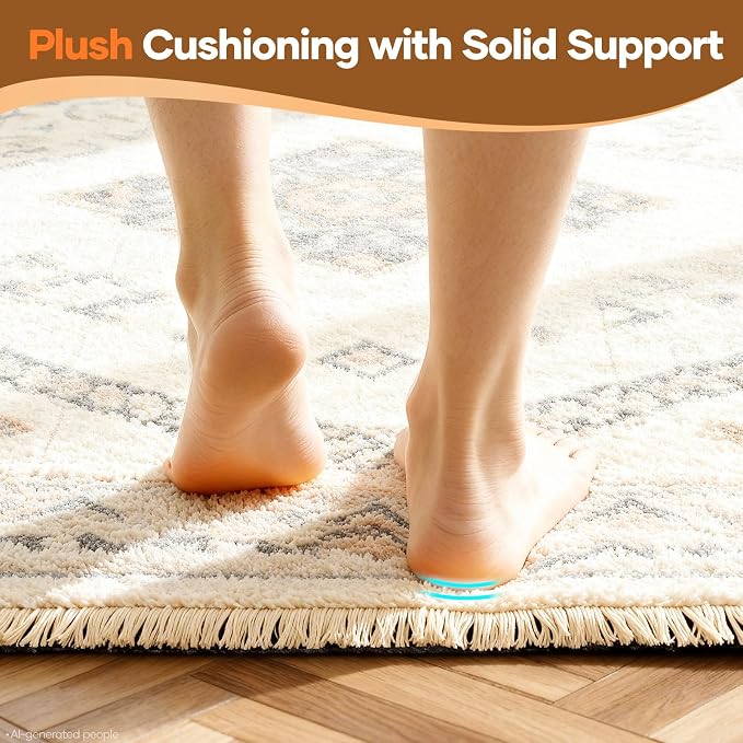 Veken 4 Ft Round Non Slip Cushioned Rug Pad Gripper, Felt and Silicone Backing, 1/8" Thick, Carpet Liner Protector Mat for Area Rugs and Hardwood Floors, with Over 99 Pcs Anti-Slip Strips Pattern