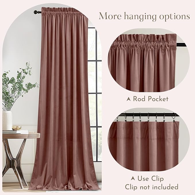 NICETOWN Pink Velvet Curtains 102 inches - Blackout Curtains for Living Room, Thermal Insulated Soundproof Panels Soft Luxury Home Decor for Bedroom, Dusty Rose Pink, W52 x L102, 2 Panels