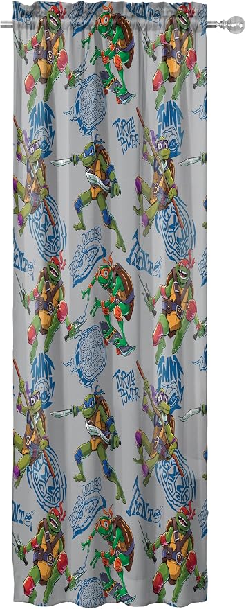 Jay Franco Window Curtains for Kids Bedroom 4-Piece Drape Set with 2 Tiebacks, Grey - Teenage Mutant Ninja Turtles, 42" W x 63" L (Pack of 2)