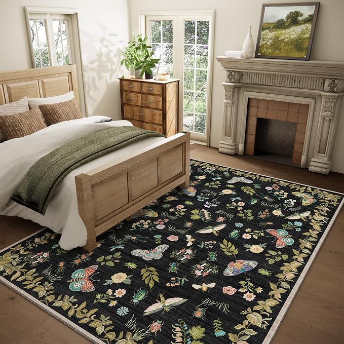 Machine Washable Rugs for Living Room: 6x9 Area Rugs Stain Resistant Non Slip Low Pile Lightweight Soft Carpets Rug for Bedroom Kitchen Dining Room Nursery Kids Room Farmhouse Home Office Indoor