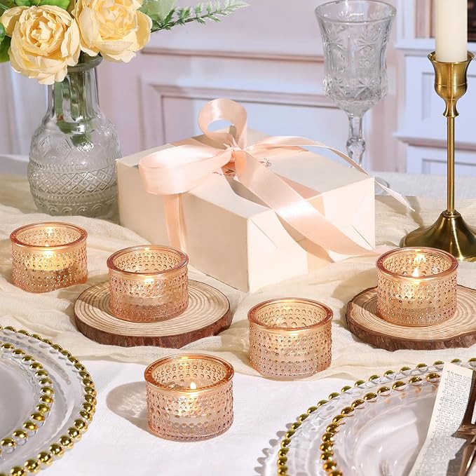 NITIME 4PCS Gold Votive Candle Holder, Tealight Candle Holders for Table Centerpiece, Gold Glass Candle Holder for Wedding, Home and Party Decor