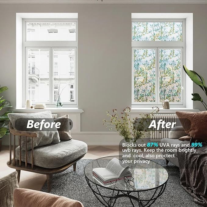 Finnez Window Privacy Film 3D Static Cling Window Film, No Glue Heat Control & 96% UV Blocking for Home Office, Decorative Frosted Glass Cover 35.4 Inch x 13.1 Feet