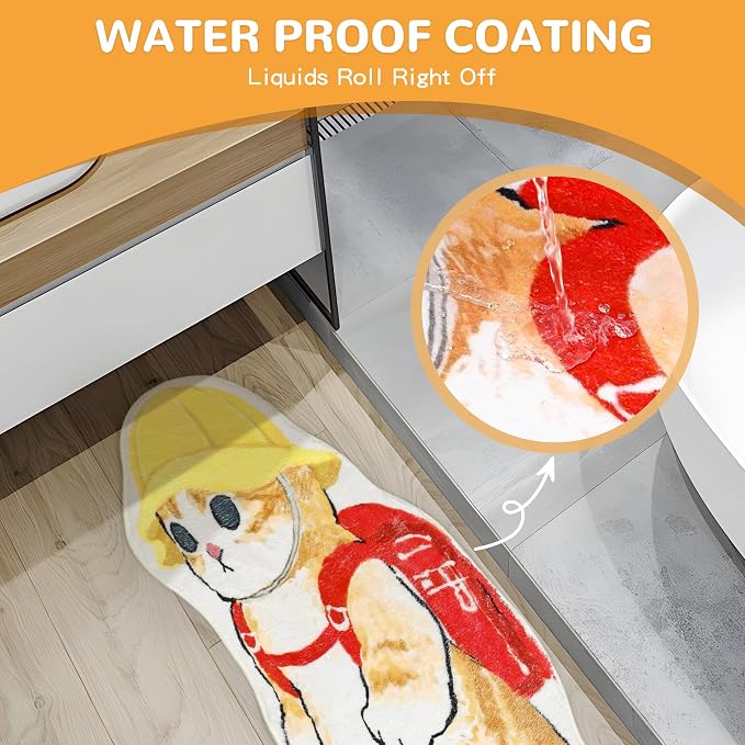Cat Rugs, 1.3' X 3.9' Small Cute Irregular Shaped Rug for Bedroom Bathroom Room, Funny Cartoon Pet Area Carpet Kid Rugs, Cat Decor Dog Shaped Pet and Children Entryway Runner Rug (F Red Backpack)