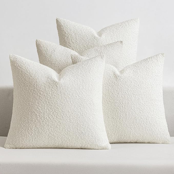 MIULEE Pack of 4 Decorative Textured Boucle Throw Pillow Covers | 18x18 Inch White Accent Pillow Cases Soft Couch Cushion Covers for Modern Farmhouse Boho Sofa Bed Livingroom Home Decor