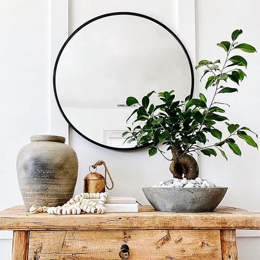 HARRITPURE Round Mirror 15.7 Black Wall Mounted Circle Mirrors Vanity Mirror with Brushed Aluminum Alloy Frame Modern Decoration for Bathroom, Living Room, Vanity, Bedroom, Entryway