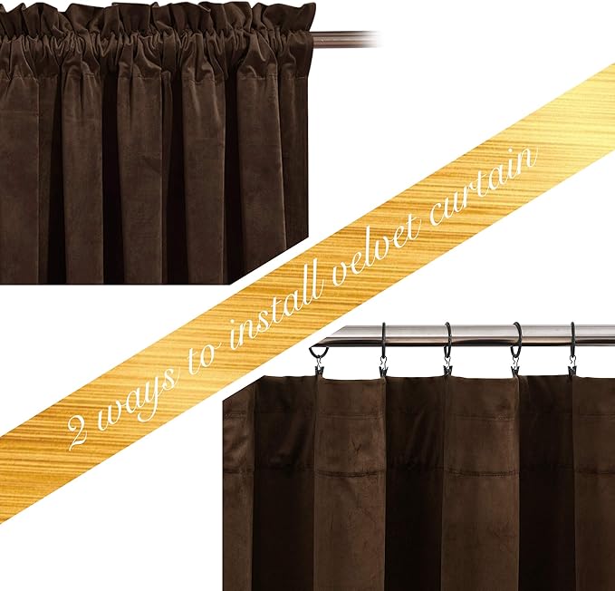 NICETOWN Brown Velvet Room Darkening Curtains, Home Decor Light Blocking Thermal Insulated Drapes for Theater and Movie Room (Set of 2, 72 inches Long)