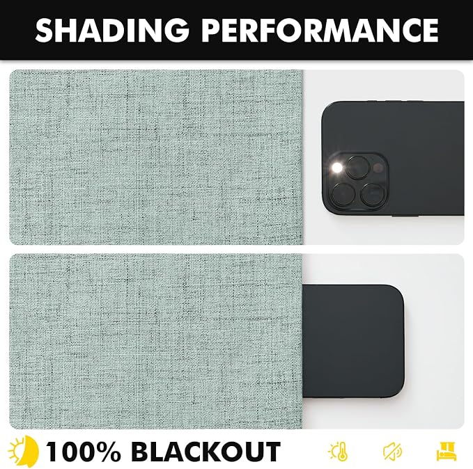 MIULEE 100% Blackout Linen Curtains for Bedroom, Seafoam Green Solid Luxury Decor Thermal Insulation Room Darkening Drapes for Living Room Back Tab Rod Pocket 42 x 84 Inches, 2 Panels