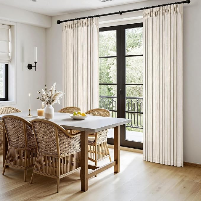 MIULEE Pinch Pleated Thick Linen Curtains 90 Inches Long 2 Panels for Living Room Bedroom, Linen Textured Memory Trained Pleat Drapes Back Tab Light Filtering Birch Window Curtains with Hooks