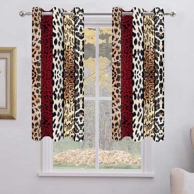 Wild Animal Print Curtain, Room Darkening Thermal Insulated Blackout Leopard Boa Window Drapes with Grommets for Living, Dining, Bedroom, Red Leopard Print, 42"x 72", 2 Panels
