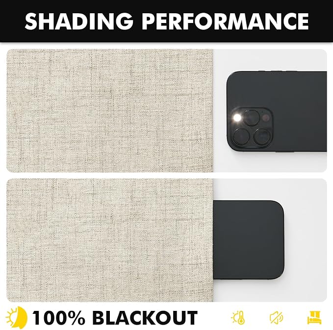 MIULEE 100% Blackout Linen Curtains for Bedroom, Cream Solid Luxury Decor Thermal Insulation Room Darkening Drapes for Living Room Back Tab Rod Pocket 42 x 72 Inches, 2 Panels