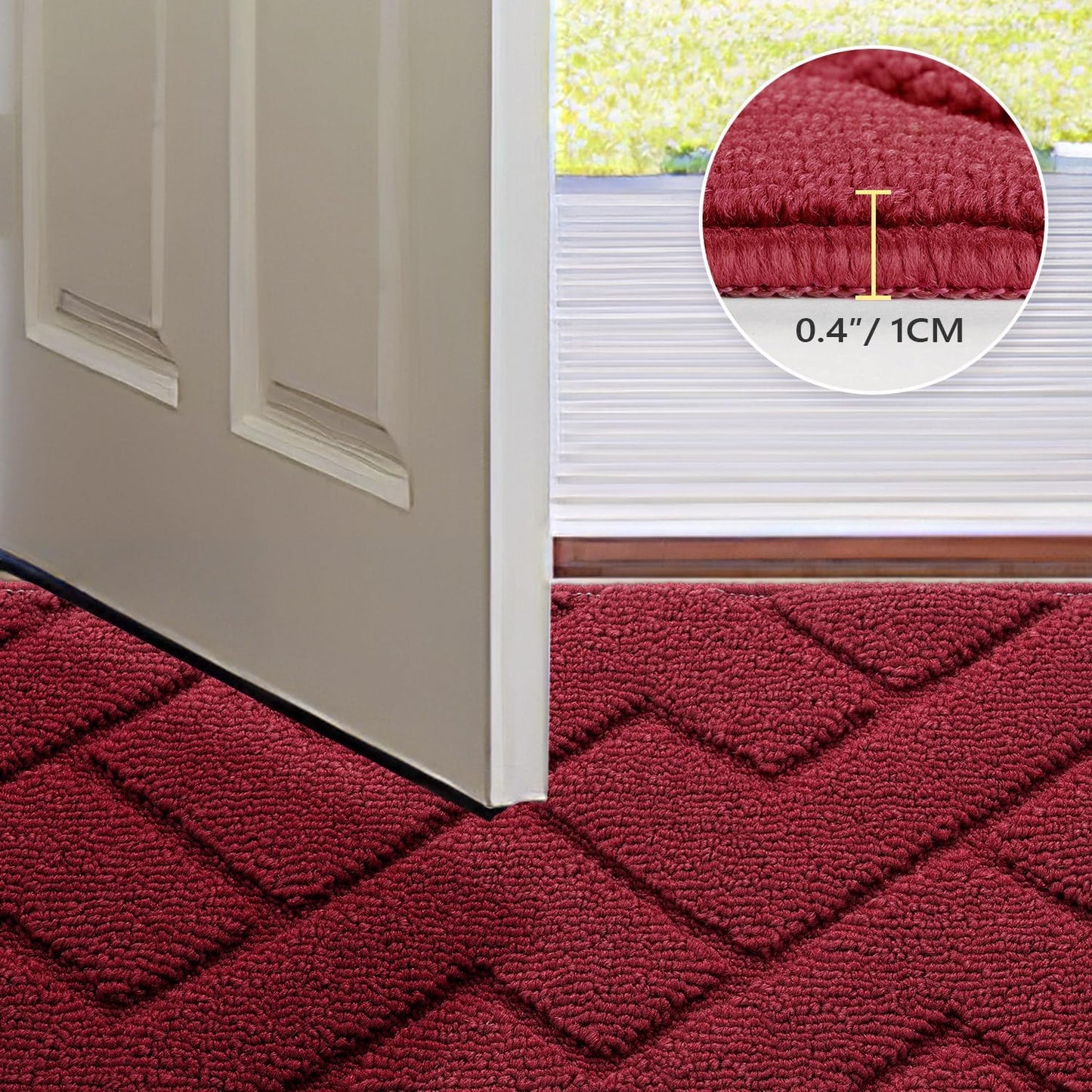 hicorfe Front Door Mat Outside Entrance,24"x35" Absorbent Muddy Dirt Resist Welcome Door Mats Outdoor Indoor,Stain and Fade Resistant,Non Slip Backing Entry Mat Doormat for Entryway (Red)