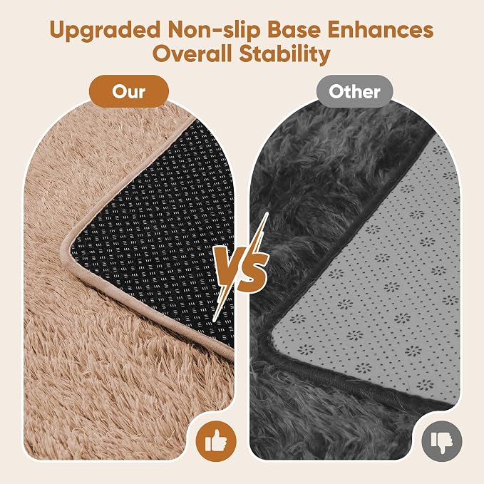 Area Rug for Living Room Bedroom: 9x12 Camel Soft Fluffy Shag Upgrade Non-Slip High Pile Carpet Large Fuzzy Plush Indoor Floor Decor Shaggy Rug for Kid Boys Girls Dorms Playroom Nursery Modern Home