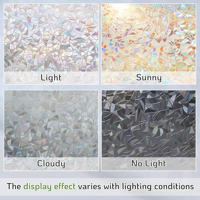 LUTE Window Privacy Film, Rainbow Window Film, 3D Decorative Stained Glass Cling, Non-Adhesive Vinyl Static Cling Removable Glass Stickers, Sun UV Blocking Decal Covering for Home, 17.5 x 118.1 inches