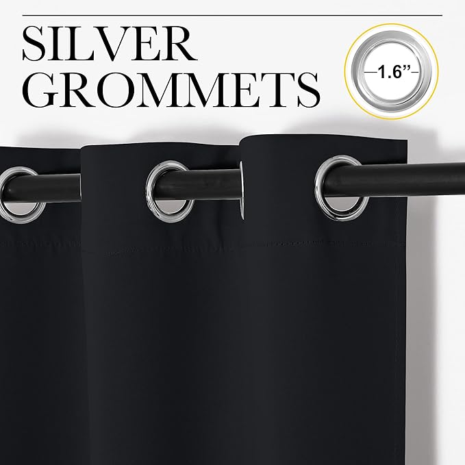 NICETOWN Bedroom Blackout Curtains Panels, 1 Pair, 55 inches by 92 Inch, Black, Triple Weave Energy Saving Thermal Insulated Solid Grommet Blackout Draperies for Patio